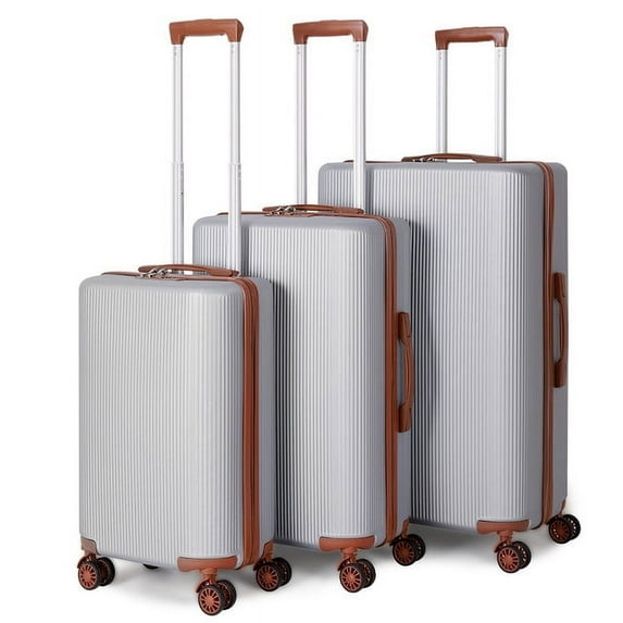 Hikolayae Cottoncandy Collection Hardside Spinner Luggage Sets in Border Silver, 3 Piece - TSA Lock
