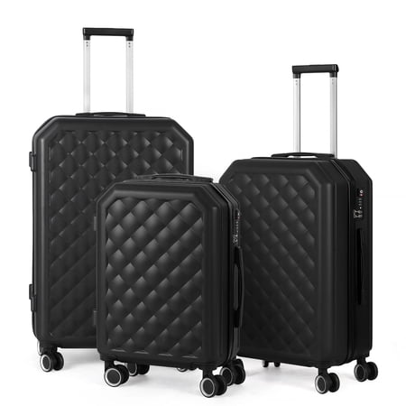 Hikolayae Cottoncandy Collection Hardside Spinner Luggage Sets in Raven Black, 3 Piece - TSA Lock