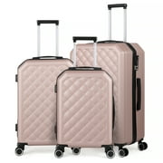 Hikolayae Cottoncandy Collection Hardside Spinner Luggage Sets in Rose Gold, 3 Piece - TSA Lock