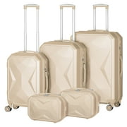 Hikolayae Crossroad Collection Hardside Spinner Luggage Sets in Beige, 5 Piece - TSA Lock