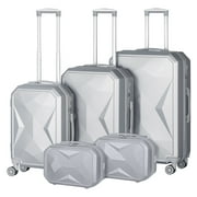 Hikolayae Crossroad Collection Hardside Spinner Luggage Sets in Silver, 5 Piece - TSA Lock
