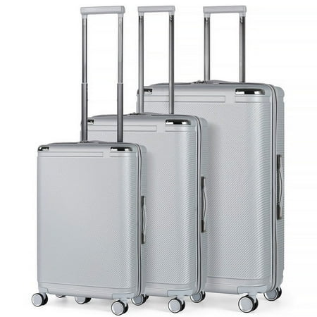 Hikolayae Dorado Collection Hardside Spinner Luggage Sets in Silver, 3 Piece - TSA Lock