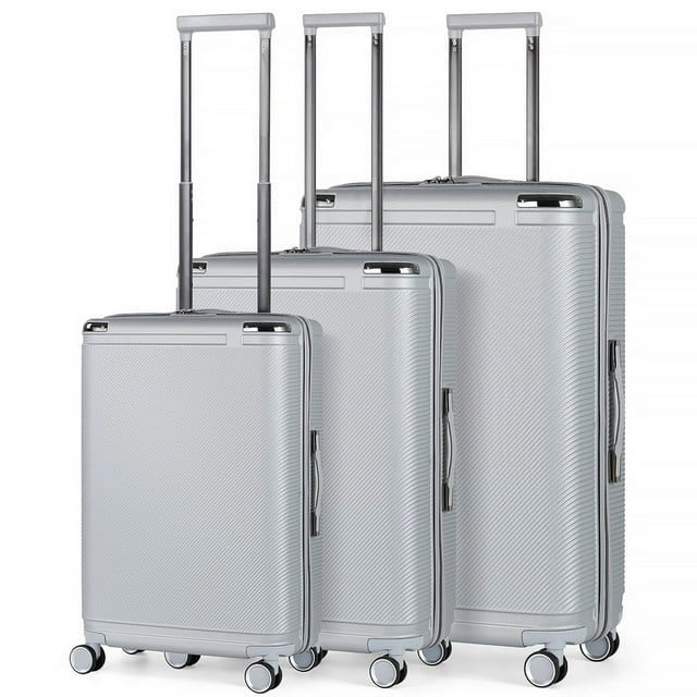 Hikolayae Dorado Collection Hardside Spinner Luggage Sets in Silver, 3 Piece - TSA Lock