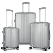 Hikolayae Geometric Collection Hardside Spinner Luggage Sets in Argent Silver, 3 Piece - TSA Lock