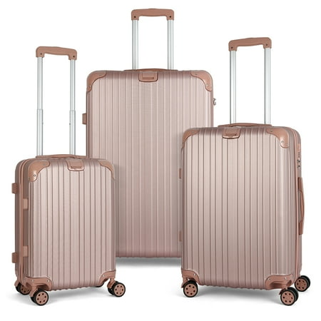 Hikolayae Geometric Hardside Spinner Luggage Sets in Rose Gold, 3 Piece - TSA Lock
