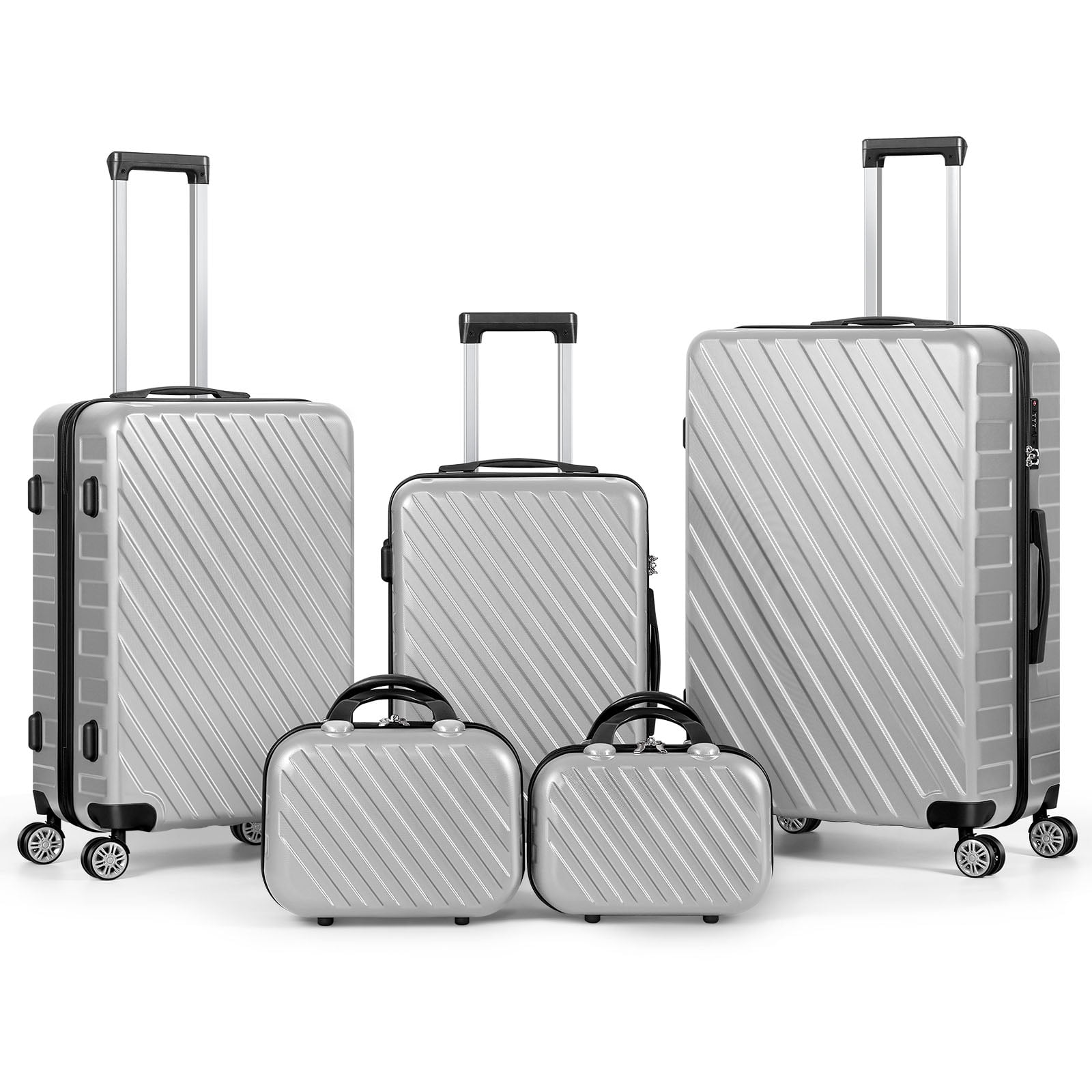 Hikolayae Hardside Spinner Luggage Sets in Silver, 5 Piece TSA Lock