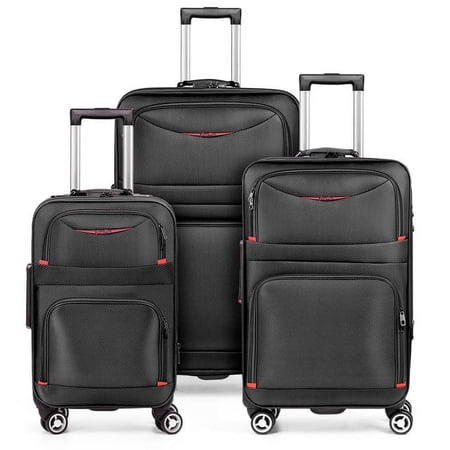 Hikolayae Jingpin Collection Softside Spinner Luggage Sets in Elegant Black, 3 Piece- TSA Lock