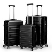 Hikolayae Luggage Sets Hardside Spinner with TSA Lock in Black, 3 Piece