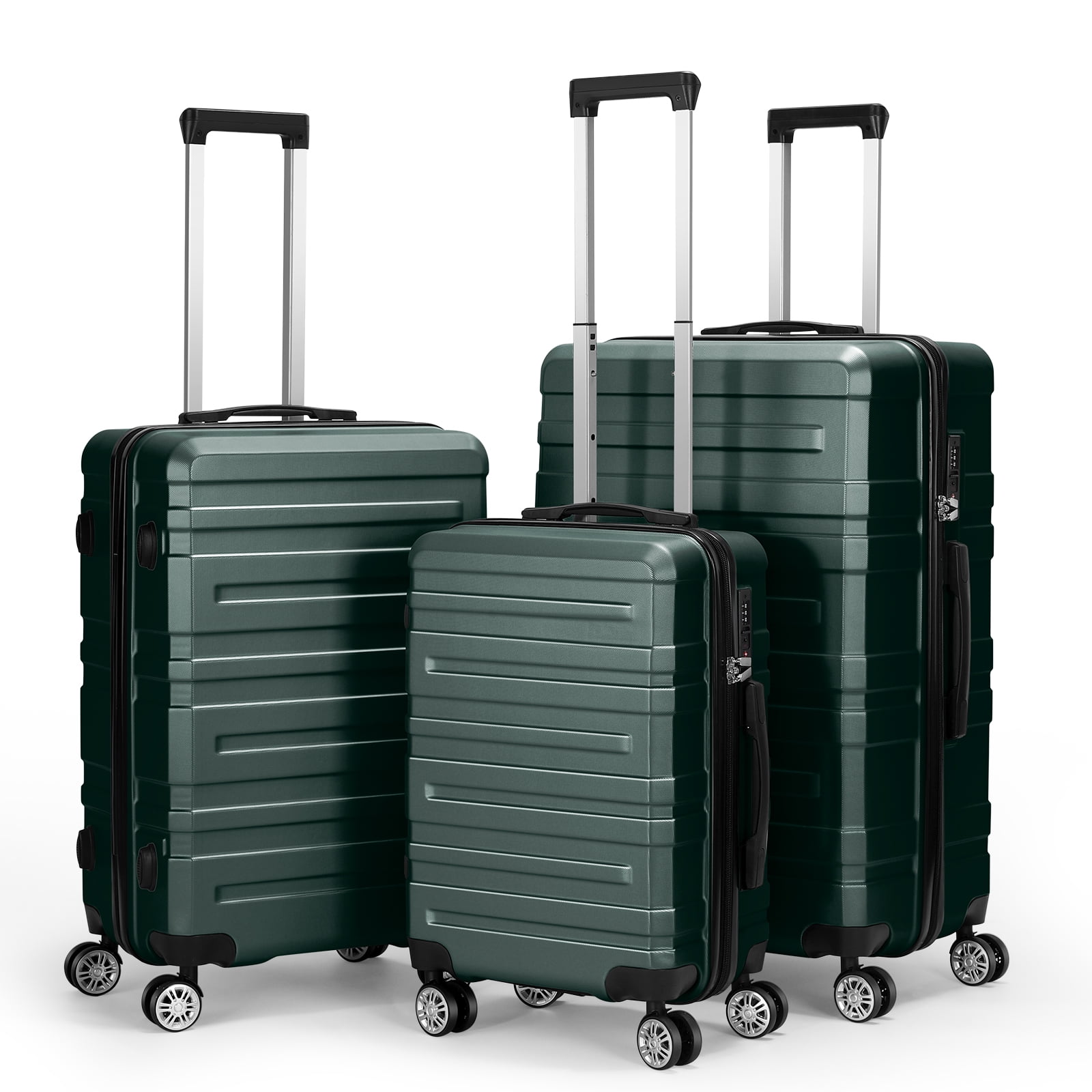 Hikolayae Luggage Sets Hardside Spinner with TSA Lock in Dark Green, 3 Piece
