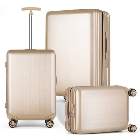 Hikolayae Mesa Collection Hardside Spinner Luggage Sets in Champagne, 3 Piece - TSA Lock