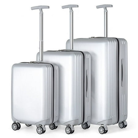 Hikolayae Mesa Collection Hardside Spinner Luggage Sets in Silver, 3 Piece - TSA Lock