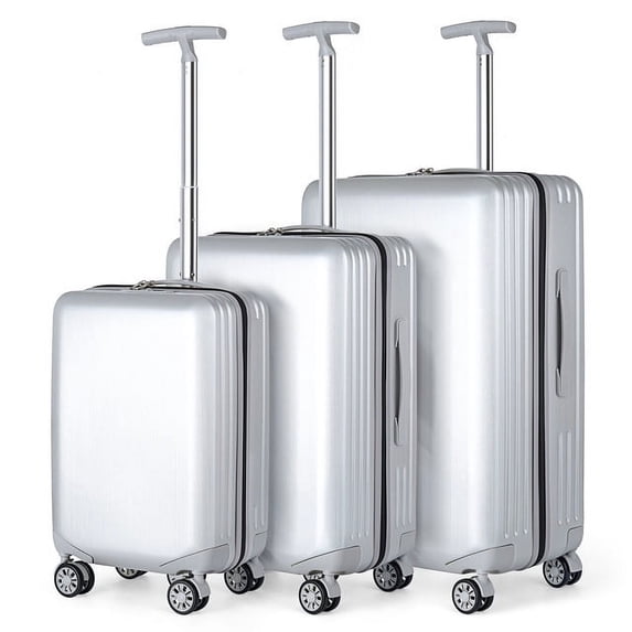 Hikolayae Mesa Collection Hardside Spinner Luggage Sets in Silver, 3 Piece - TSA Lock