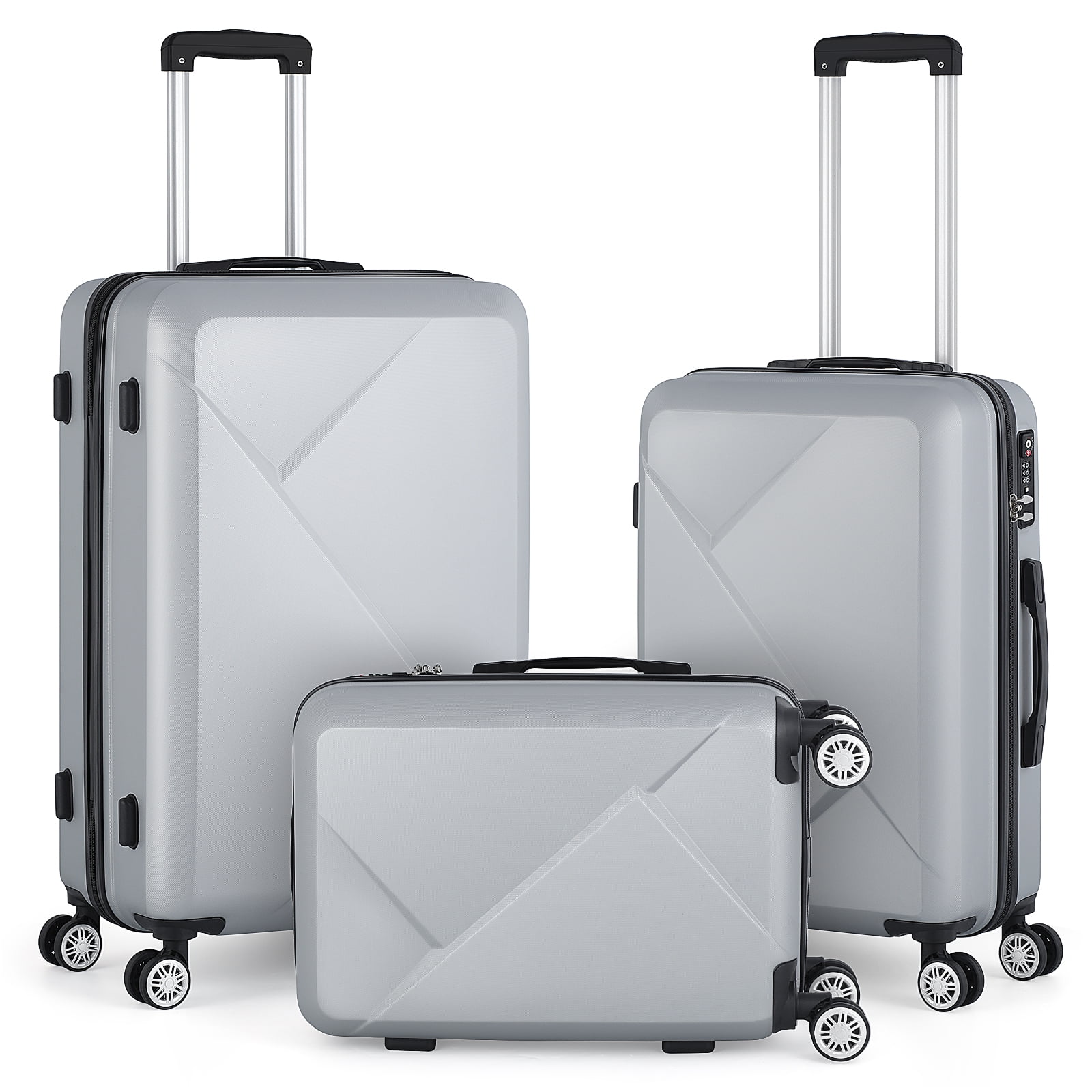 Hikolayae Hard Shell Suitcase Set 3 Piece Spinner Luggage in Argent