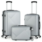 Hikolayae Slab Collection Hardside Spinner Luggage Sets in Argent Silver, 3 Piece - TSA Lock