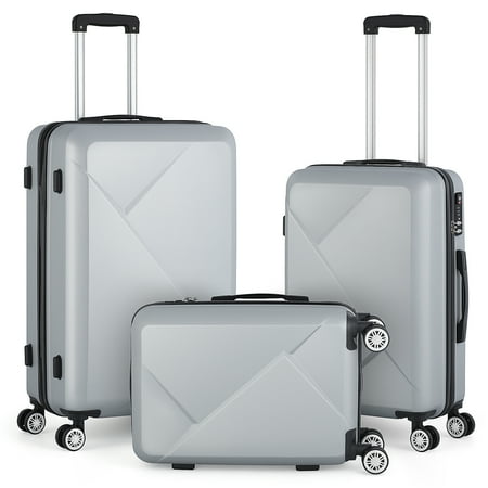 Hikolayae Slab Collection Hardside Spinner Luggage Sets in Argent Silver, 3 Piece - TSA Lock