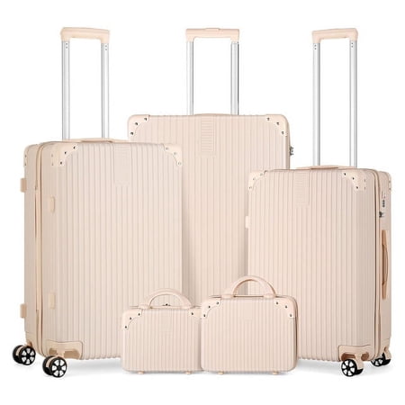 Hikolayae Sunshine Collection Hardside Spinner Luggage Sets in Beige, 5 Piece - TSA Lock