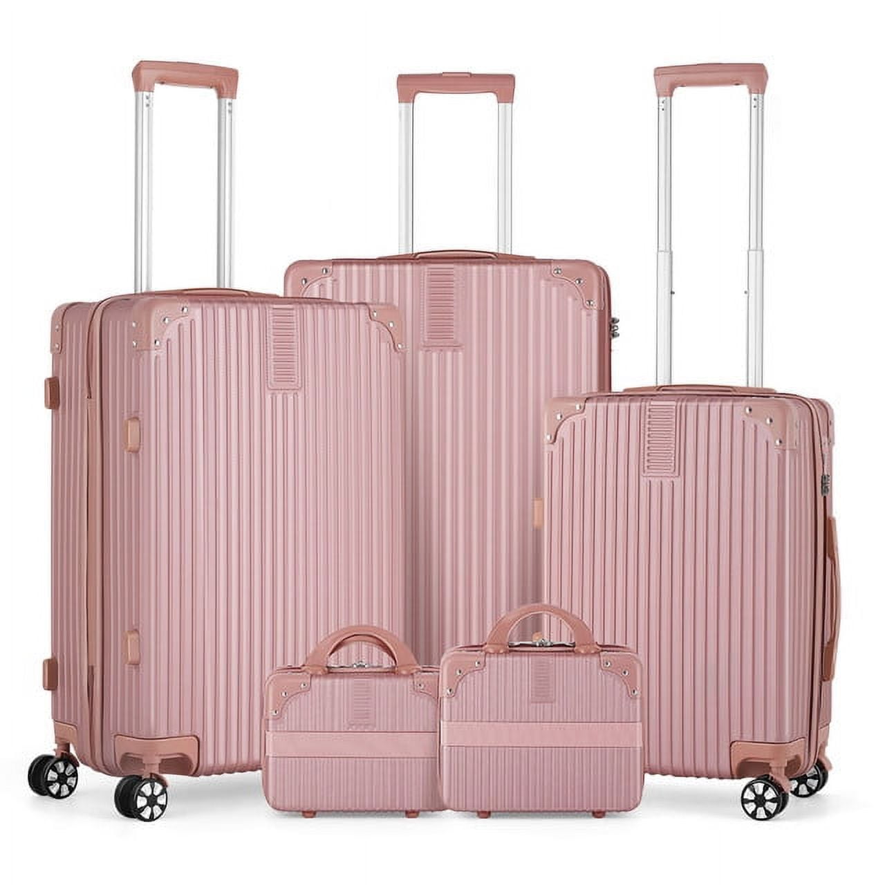 Hikolayae Sunshine Collection Hardside Spinner Luggage Sets in Stripe Champagne, 5 Piece - TSA Lock