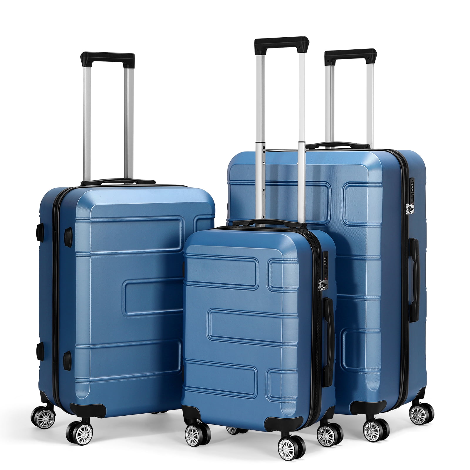 Hikolayae TSA Lock 3 Piece Luggage Sets Hardside Spinner in Blue