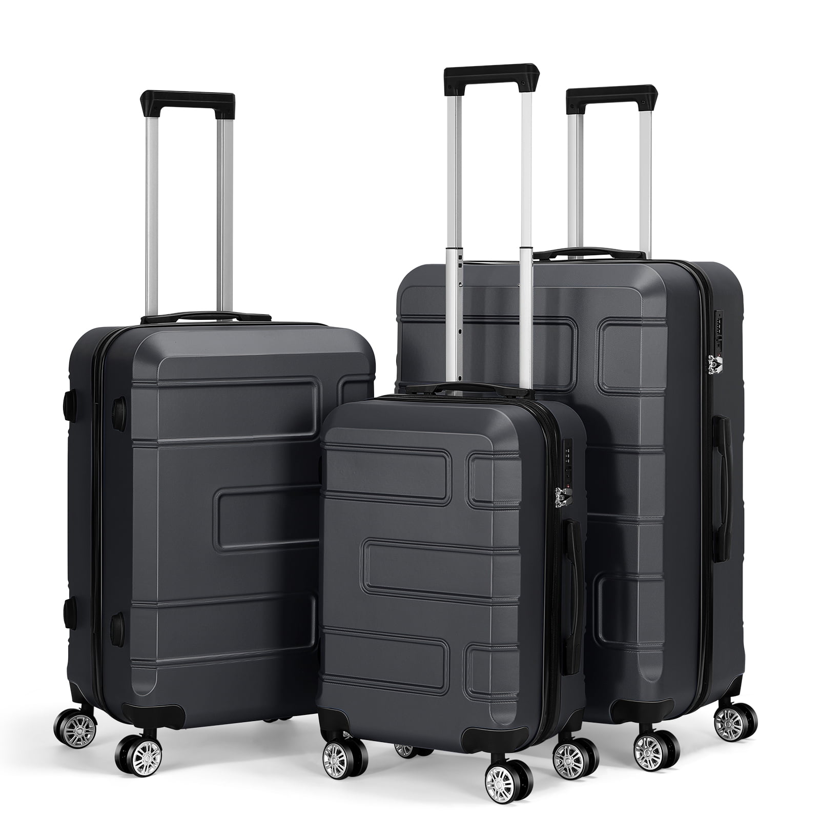 Hikolayae TSA Lock 3 Piece Luggage Sets Hardside Spinner in Charcoal