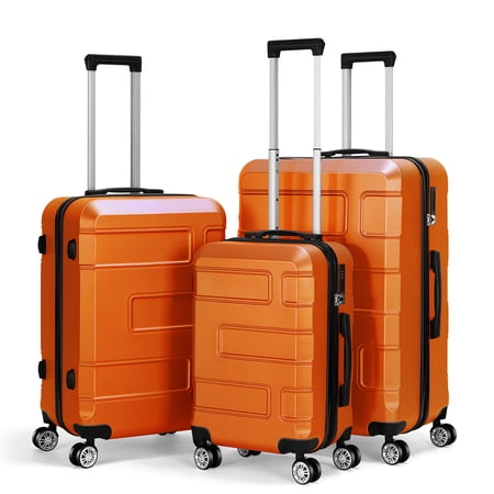 TSA Lock 3 Piece Luggage Sets Hardside Spinner in Orange