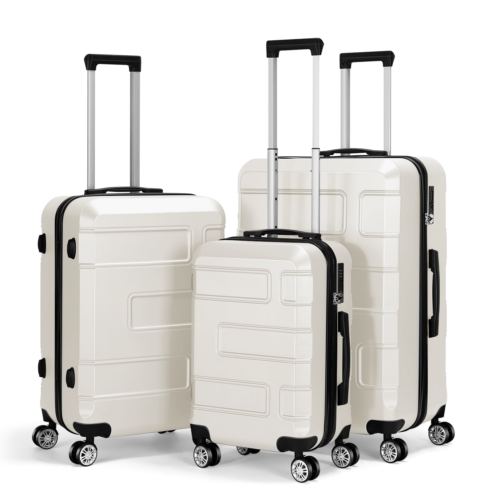 TSA Lock 3 Piece Luggage Sets Hardside Spinner in White