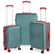Hikolayae Wave Collection Hardside Spinner Luggage Sets in Jade Green, 3 Piece - TSA Lock