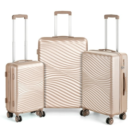 Hikolayae Wave Hardside Spinner Luggage Sets in Gold Dust, 3 Piece - TSA Lock