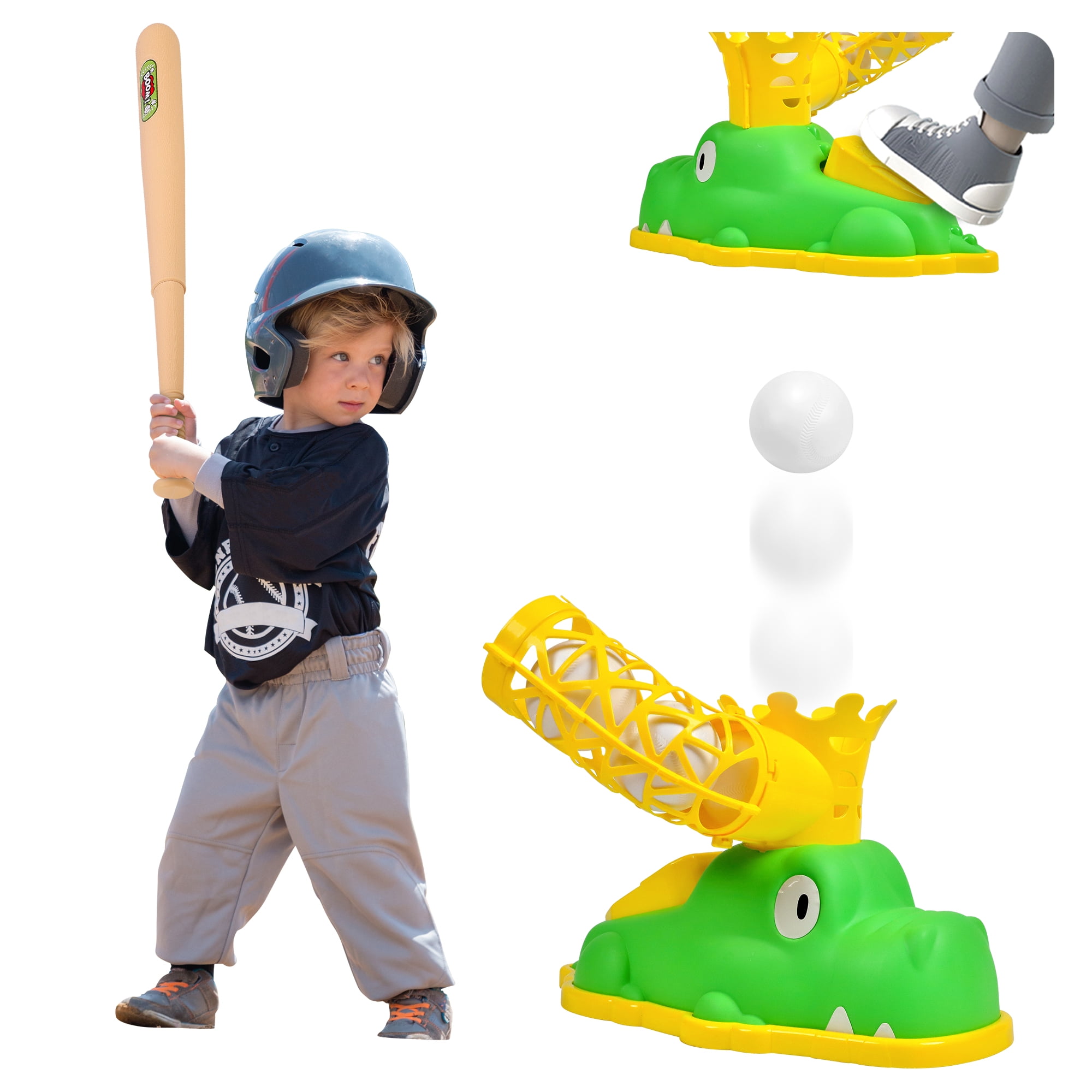 Hikoshi T Ball Set with Step on Automatic Pitching Machine, Hold 6