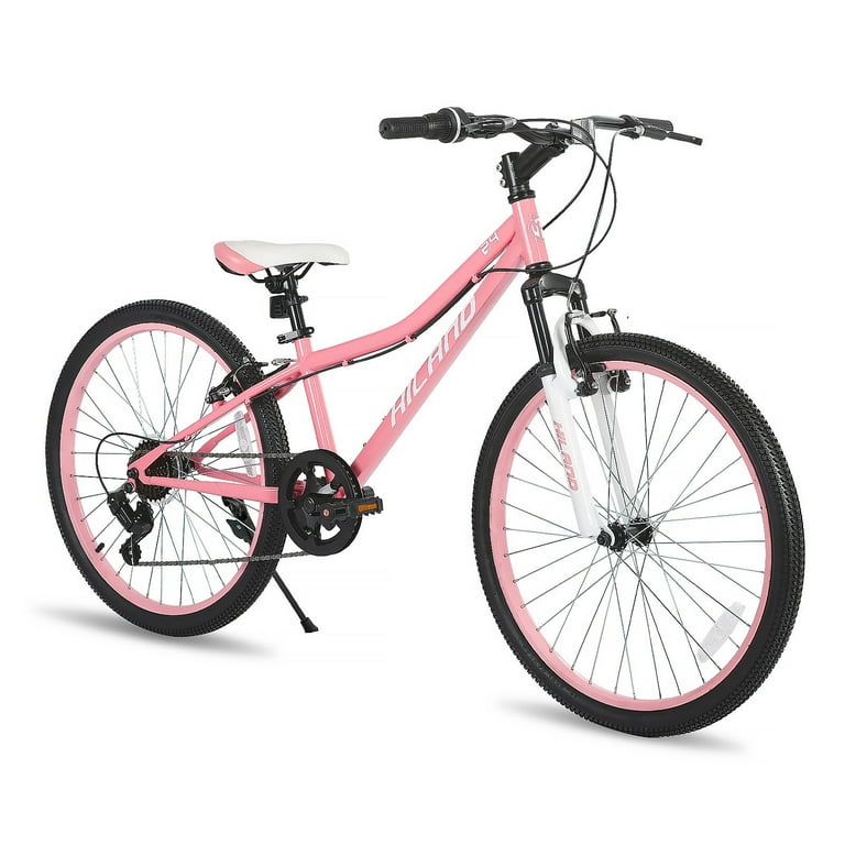 Hiland 24 Sturdy Mountain Bike with Shimano 7 Speed Suspension Fork and Wide Tires for Teenagers Mint Pink Walmart
