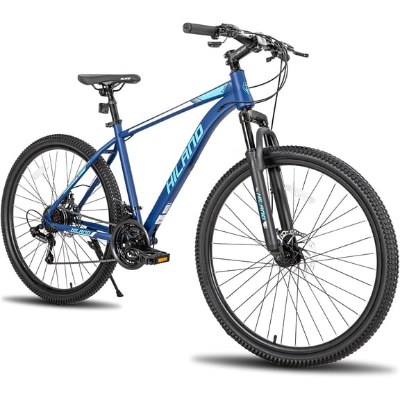 Hiland 26/27.5 Inch Mountain Bike Shimano 21 Speed MTB Bicycle with Suspension Fork, Dual-Disc Brake, Urban Commuter City Mens Womens Blue Black Orange
