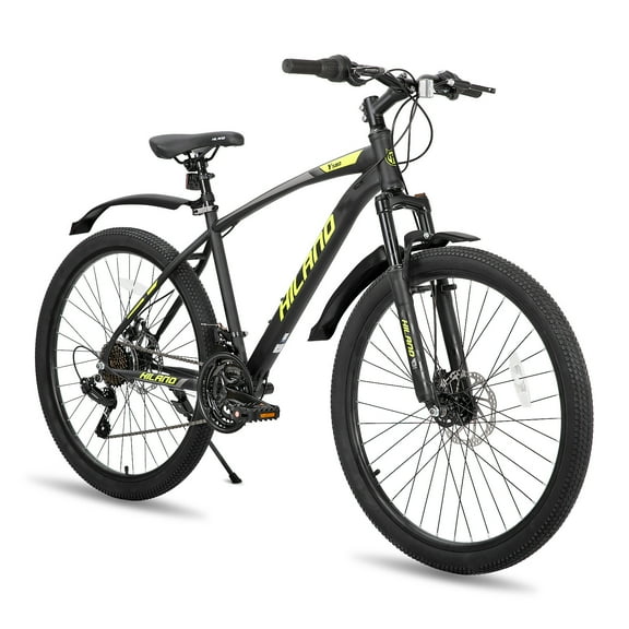 Hiland 26/27.5 Inch Mountain Bike Shimano 21 Speed MTB Bicycle with Suspension Fork, Dual-Disc Brake, Urban Commuter City Mens Womens Blue Black Orange