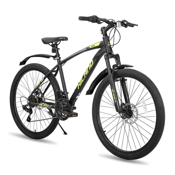 Hiland 26/27.5 Inch Mountain Bike Shimano 21 Speed MTB Bicycle with Suspension Fork, Dual-Disc Brake, Urban Commuter City Mens Womens Blue Black Orange