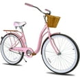 thumbnail image 1 of Hiland 26 Inch Wheels Adult and Women Beach Cruiser Bike, Step Through Steel Frame Cruiser Bicycle, Single Speed Drivetrain Women City Commuter Bike, Basket and Rear Rack for Cargo, Pink Blue Orange, 1 of 6