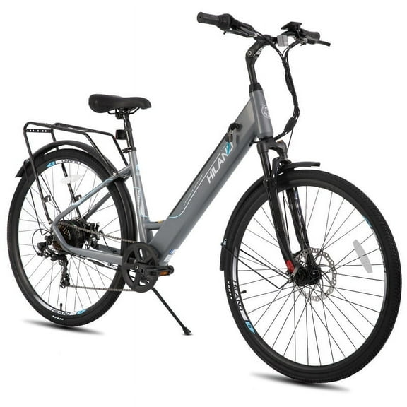 Hiland 350W Electric Bike for Men Women, 700C Step-Through Commuter Ebike, 36V Removable Battery UL2849, 7-Speed Electric Bicycle, 20mph, Grey
