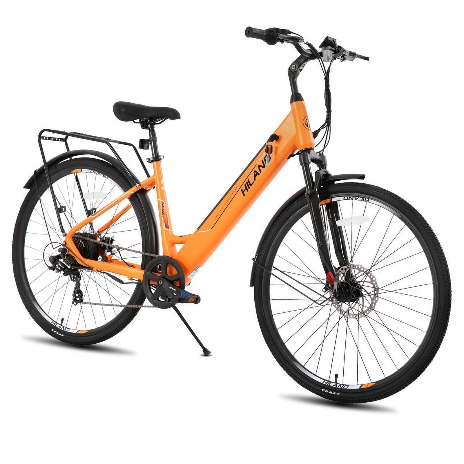 Hiland 350W Electric Bike for Men Women, 700C Step-Through Commuter Ebike, 36V Removable Battery UL2849, 7-Speed Electric Bicycle, 20mph, Orange