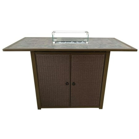 Hiland AFP-BAR-SLT AZ Patio Heaters Rectangular Bar Height Tile Top Fire Pit with Wind Screen