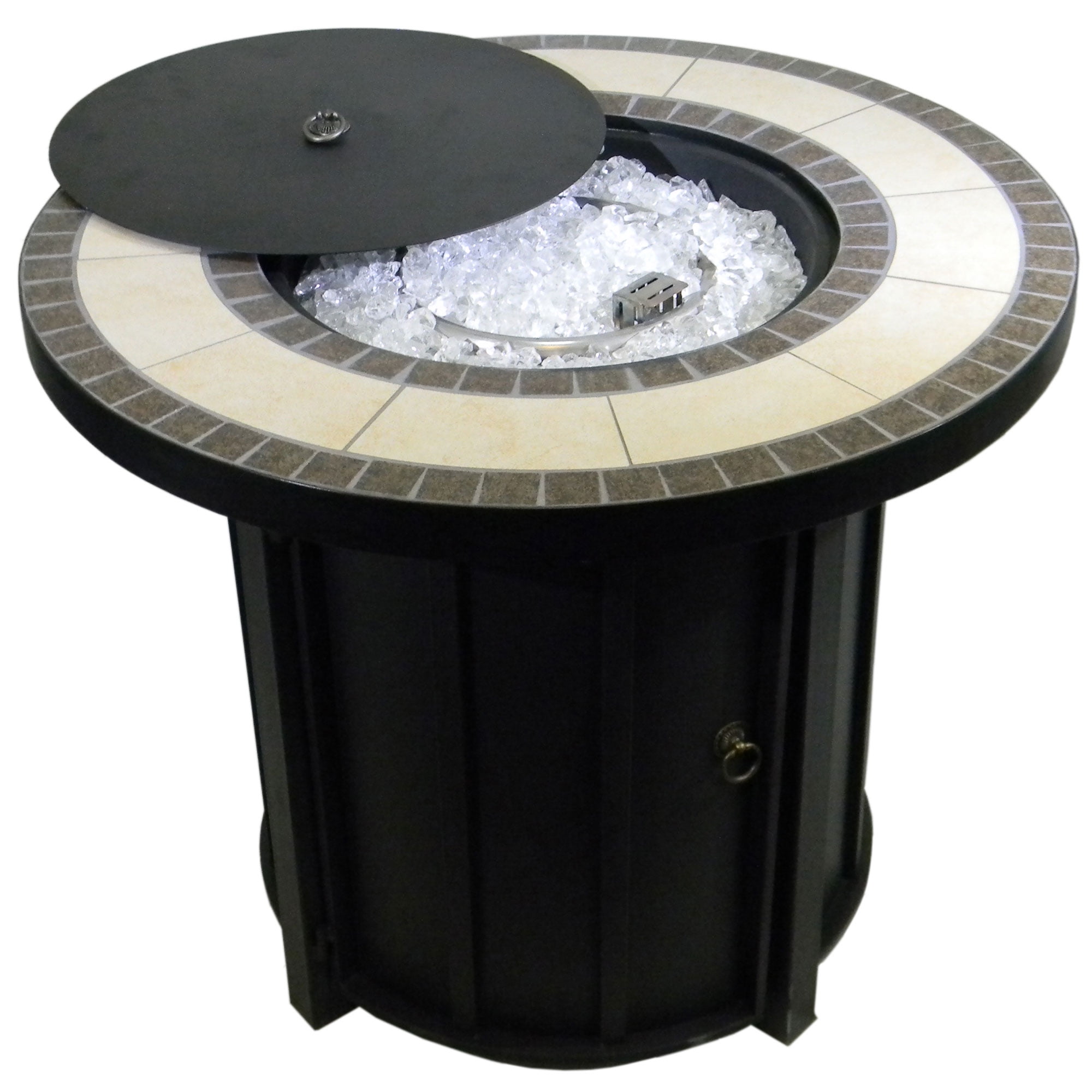 Round Black Tile Top Gas Fire Pit Table
