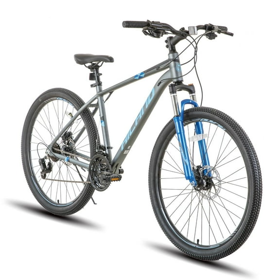 Hiland Aluminum Mountain Bike 21 Speeds MTB,Lock-Out Suspension Fork,27.5 inch Wheel,Mens Mountain Bike Bicycle, Gray&Blue