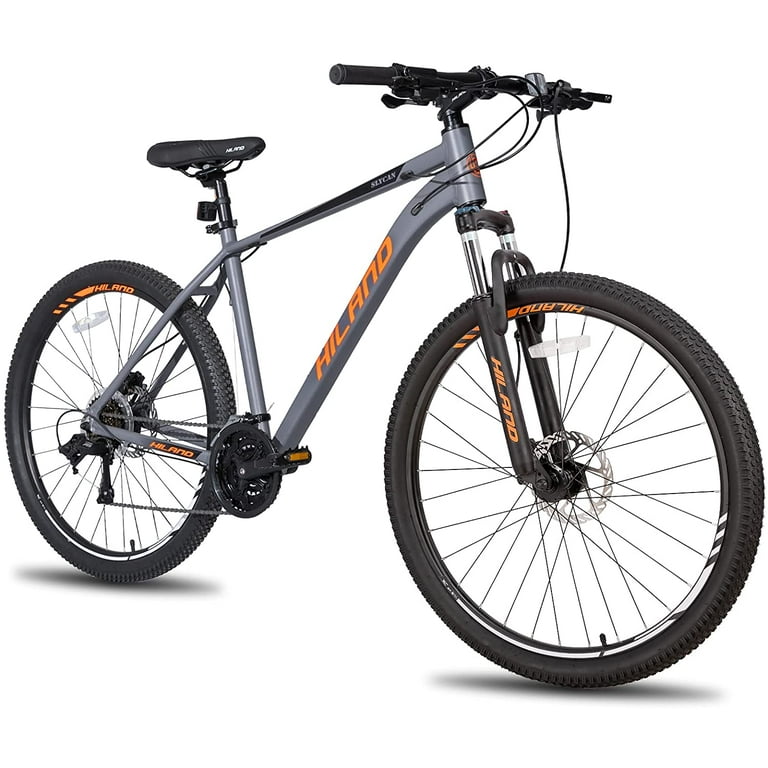 Hiland Aluminum Mountain Bike 27 Speeds MTB,Lock-Out Suspension Fork,27.5  inch Wheel,Mens Mountain Bike Bicycle, Gray