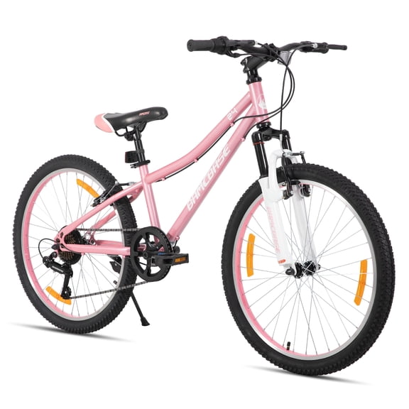 Hiland Bamcbase 24 Inch Mountain Bike, Front Suspension Fork Bicycles for Teens, Pink