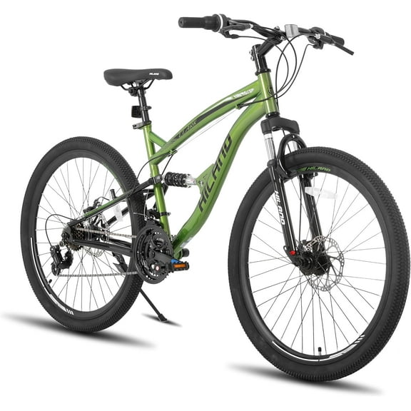 Hiland Full Suspension Mens Mountain Bike, 21 Speed, 26 Inch Wheel, Dual Disc Brake Bike for Men Womens Adult Bicycle