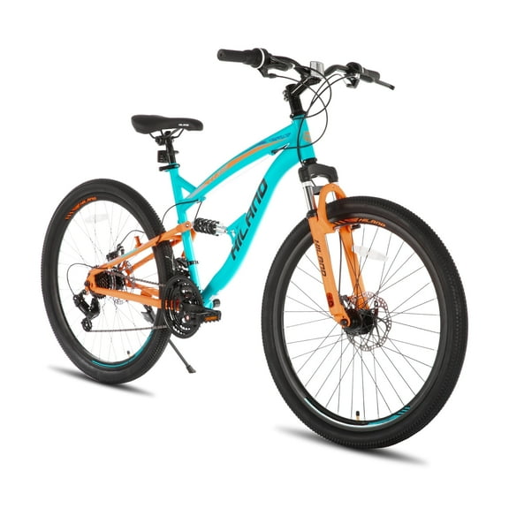 Hiland Full-Suspension Mountain Bike, Shimano 21 Speeds, 26 Inch Wheels, for Men Women MTB Bicycle Trail Bike, Blue