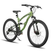 Hiland Full-Suspension Mountain Bike, Shimano 21 Speeds, 26 Inch Wheels, for Men Women MTB Bicycle Trail Bike, Green