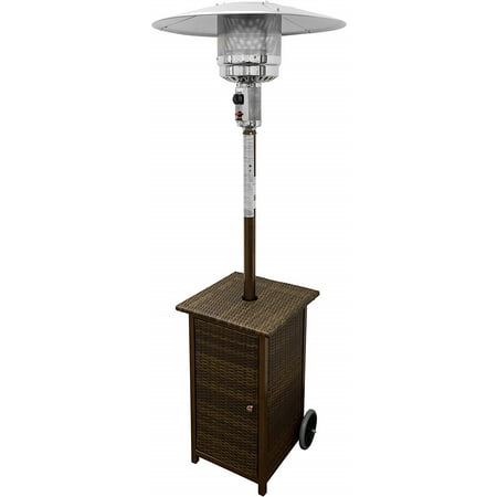 Hiland HLDS01-WHSQ Quartz Glass Tube 48,000 BTU Wicker Patio Heater Table, Brown