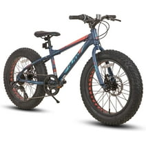 Hiland Kids Fat Tire Bike, Shimano 7-Speed, Dual-Disc Brakes, 20 inch Kids Trail Mountain Bike for Boys Girls, Blue
