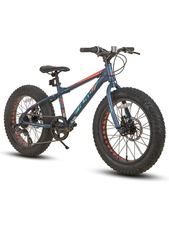 Hiland Kids Fat Tire Bike, Shimano 7-Speed, Dual-Disc Brakes, 20 inch Kids Trail Mountain Bike for Boys Girls, Blue