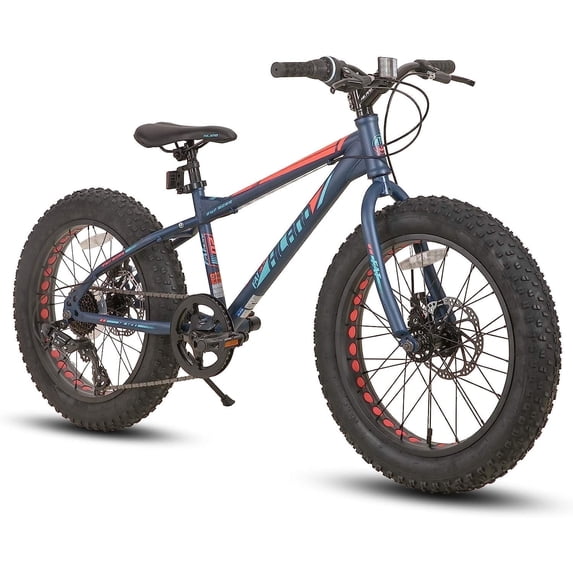 Hiland Kids Fat Tire Bike, Shimano 7-Speed, Dual-Disc Brakes, 20 inch Kids Trail Mountain Bike for Boys Girls, Blue