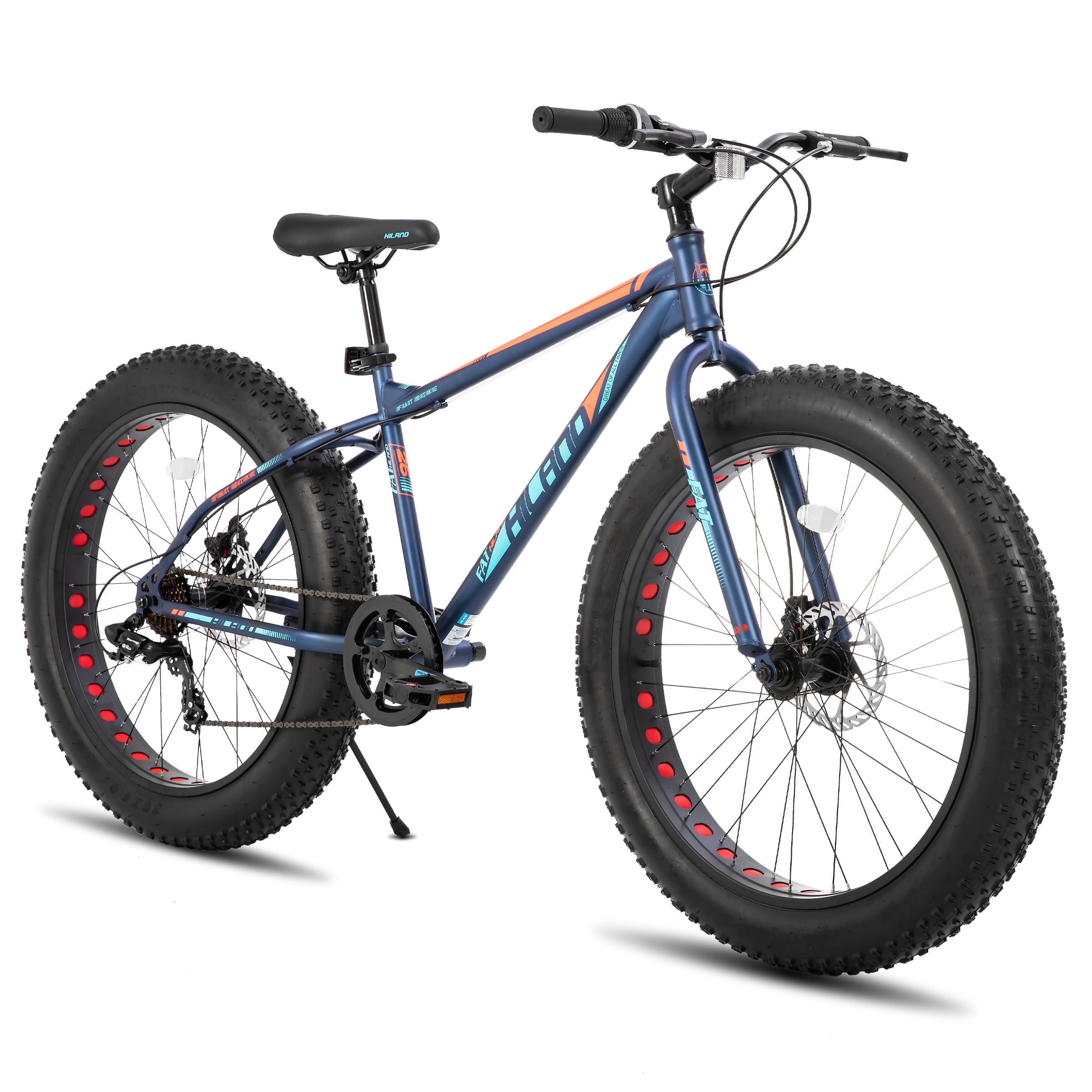 Hiland Fat Tire Bike, Shimano 7-Speed, Dual-Disc Brakes, 24 inch Trail Mountain Bike, Blue