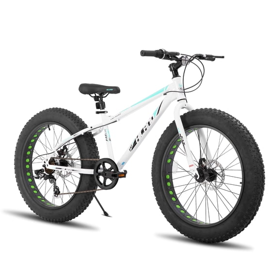 Hiland Fat Tire Bike, Shimano 7-Speed, Dual-Disc Brakes, 26 inch Trail Mountain Bike, White