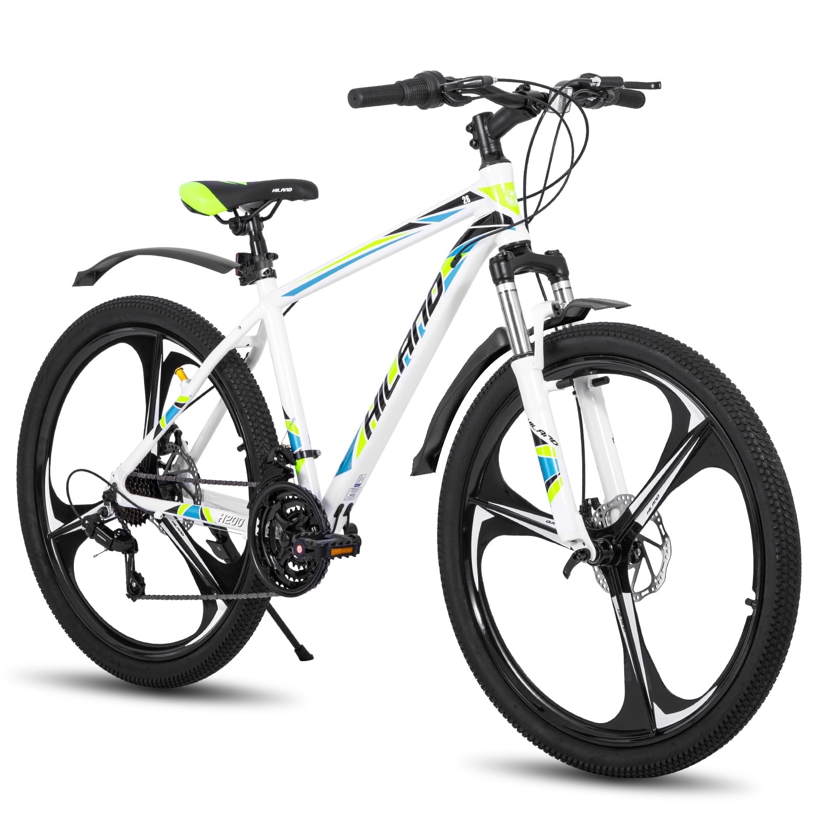 Hiland Mountain Bike, 3-Spokes,Shimano 21 Speeds Drivetrain,Aluminum Frame 26 inch Wheels, Men's MTB Bicycle, White